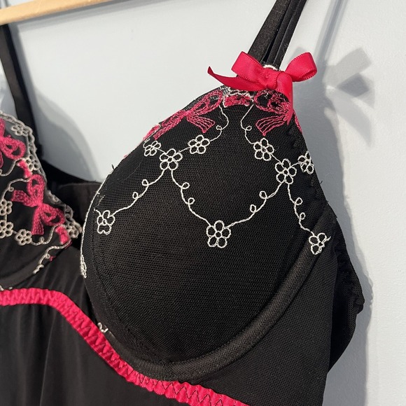 Sheer Black Babydoll Lingerie Large Ruffle‎ Whimsigoth Bows Embroidery Coquette - Picture 6 of 16